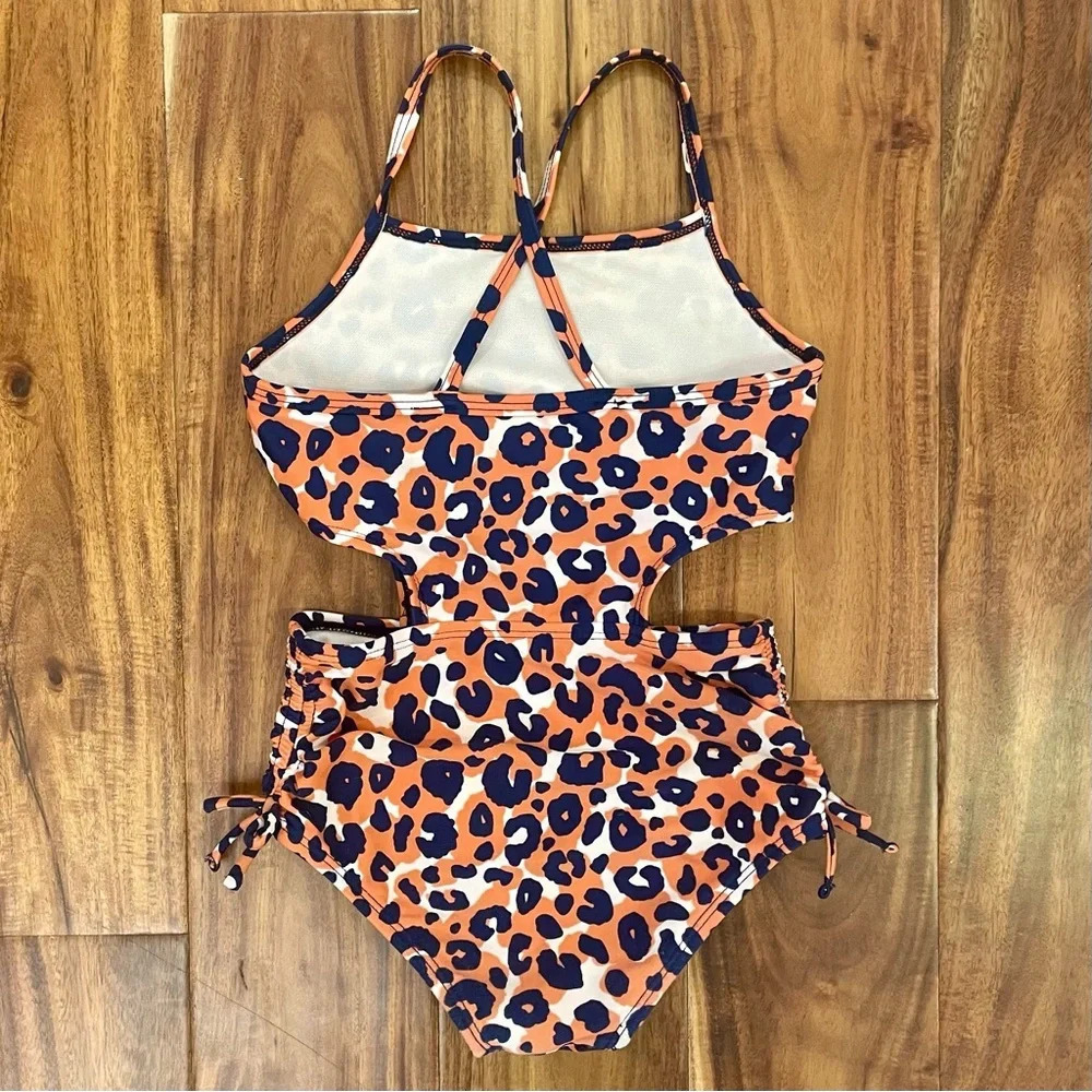 Cat & Jack Girls Swimsuits Yellow Floral 2 Piece & Leopard Print 1 Piece Size 4 - Picture 11 of 16